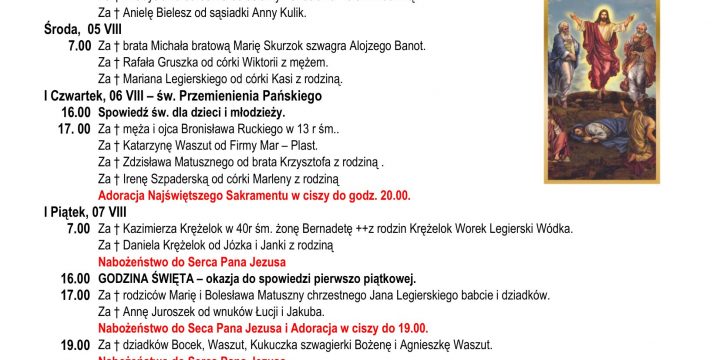 Intencje Mszalne 02.08.2026