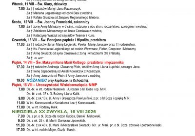 Intencje Mszalne 12.08.2026