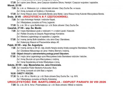Intencje Mszalne 23.08.2026