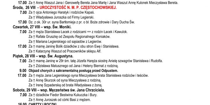 Intencje Mszalne 23.08.2026
