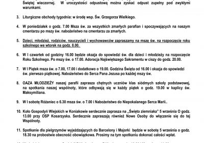 Ogłoszenia Duszpasterskie 30.08.2026