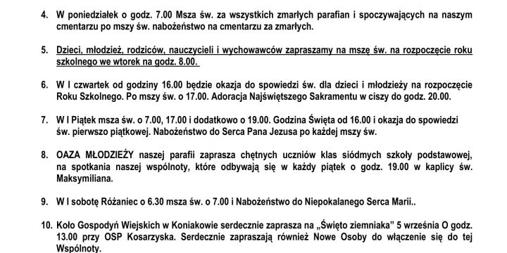 Ogłoszenia Duszpasterskie 30.08.2026