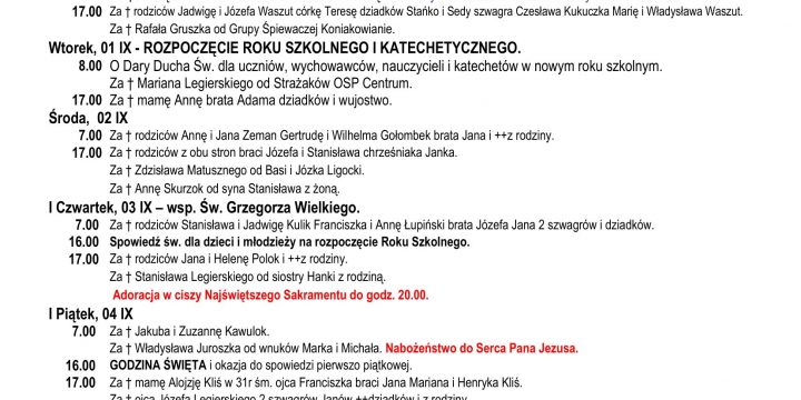 Intencje Mszalne 30.08.2026