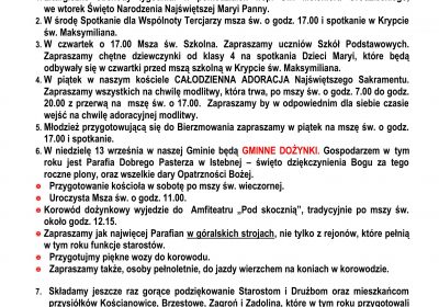 Ogłoszenia Duszpasterskie 06.09.2026