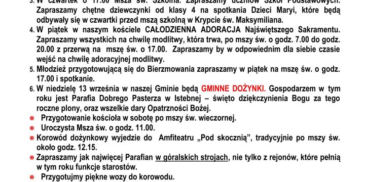 Ogłoszenia Duszpasterskie 06.09.2026