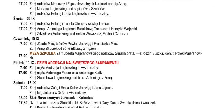 Intencje Mszalne 06.09.2026