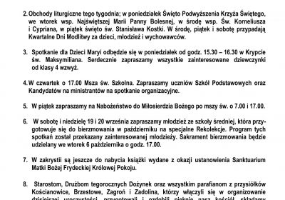 Ogłoszenia Duszpasterskie 13.09.2026