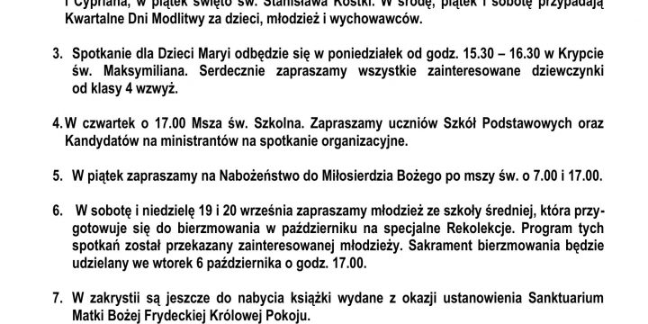 Ogłoszenia Duszpasterskie 13.09.2026