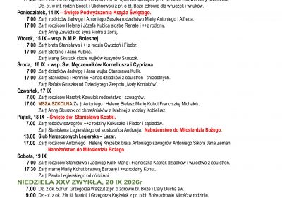Intencje Mszalne 13.09.2026