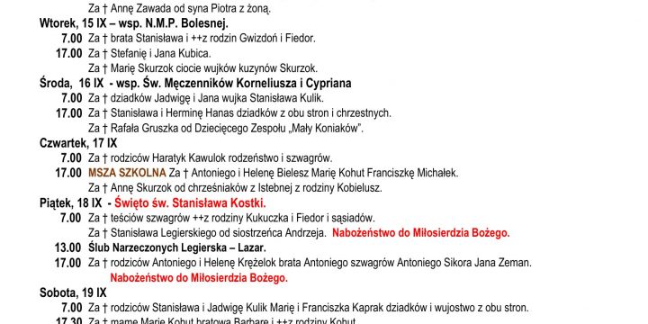 Intencje Mszalne 13.09.2026