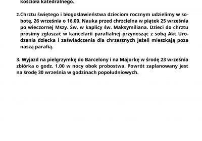 Ogłoszenia Duszpasterskie 20.09.2026