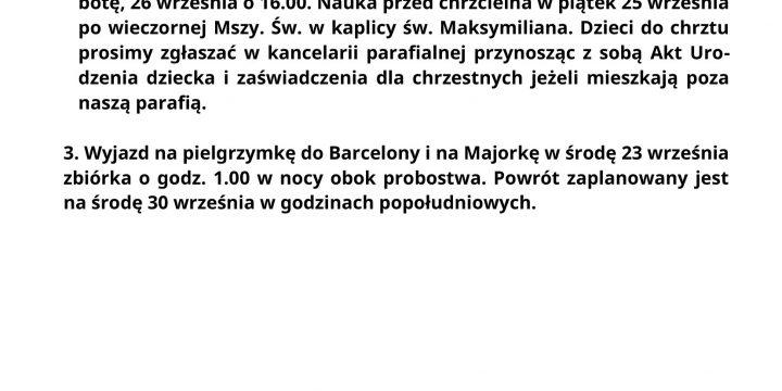 Ogłoszenia Duszpasterskie 20.09.2026