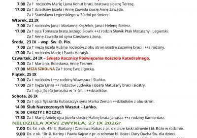 Intencje Mszalne 20.09.2026