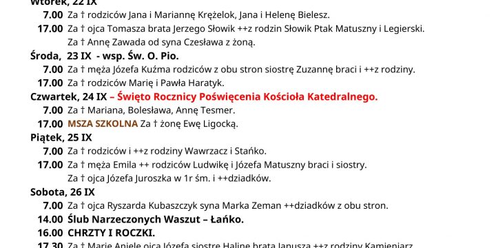 Intencje Mszalne 20.09.2026
