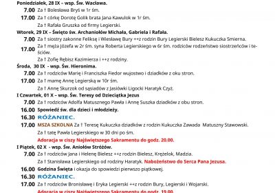 Intencje Mszalne 27.09.2026