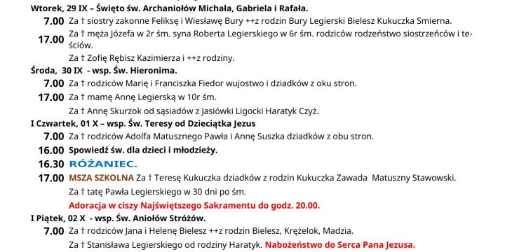 Intencje Mszalne 27.09.2026