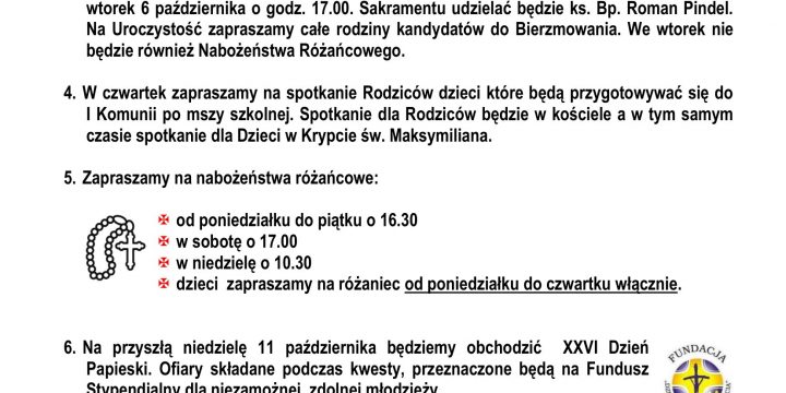 Ogłoszenia Duszpasterskie 04.10.2026