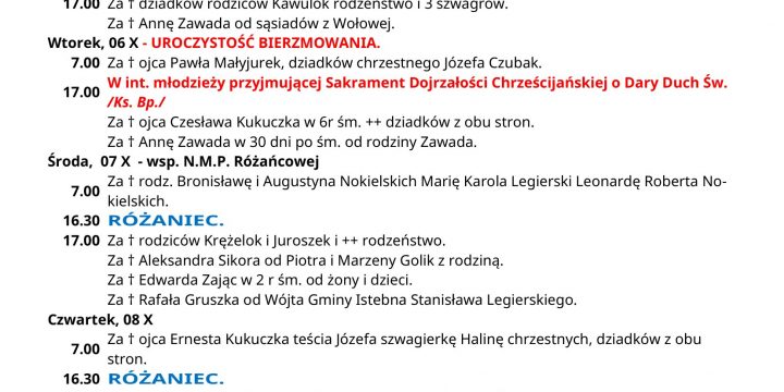 Intencje Mszalne 04.10.2026