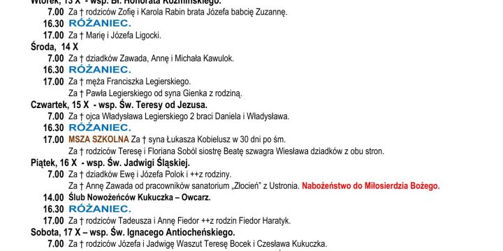 Intencje Mszalne 11.10.2026