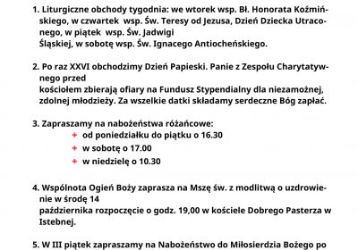 Ogłoszenia Duszpasterskie 11.10.2026