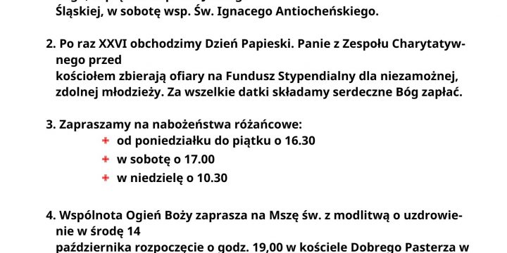 Ogłoszenia Duszpasterskie 11.10.2026