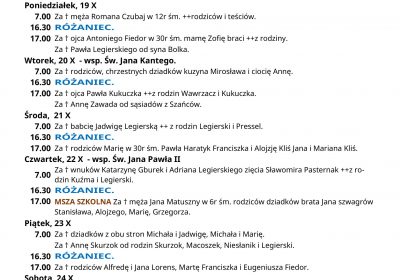 Intencje Mszalne 18.10.2026