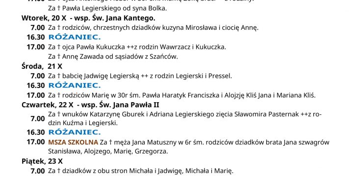 Intencje Mszalne 18.10.2026