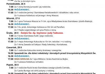 Intencje Mszalne 25.10.2026